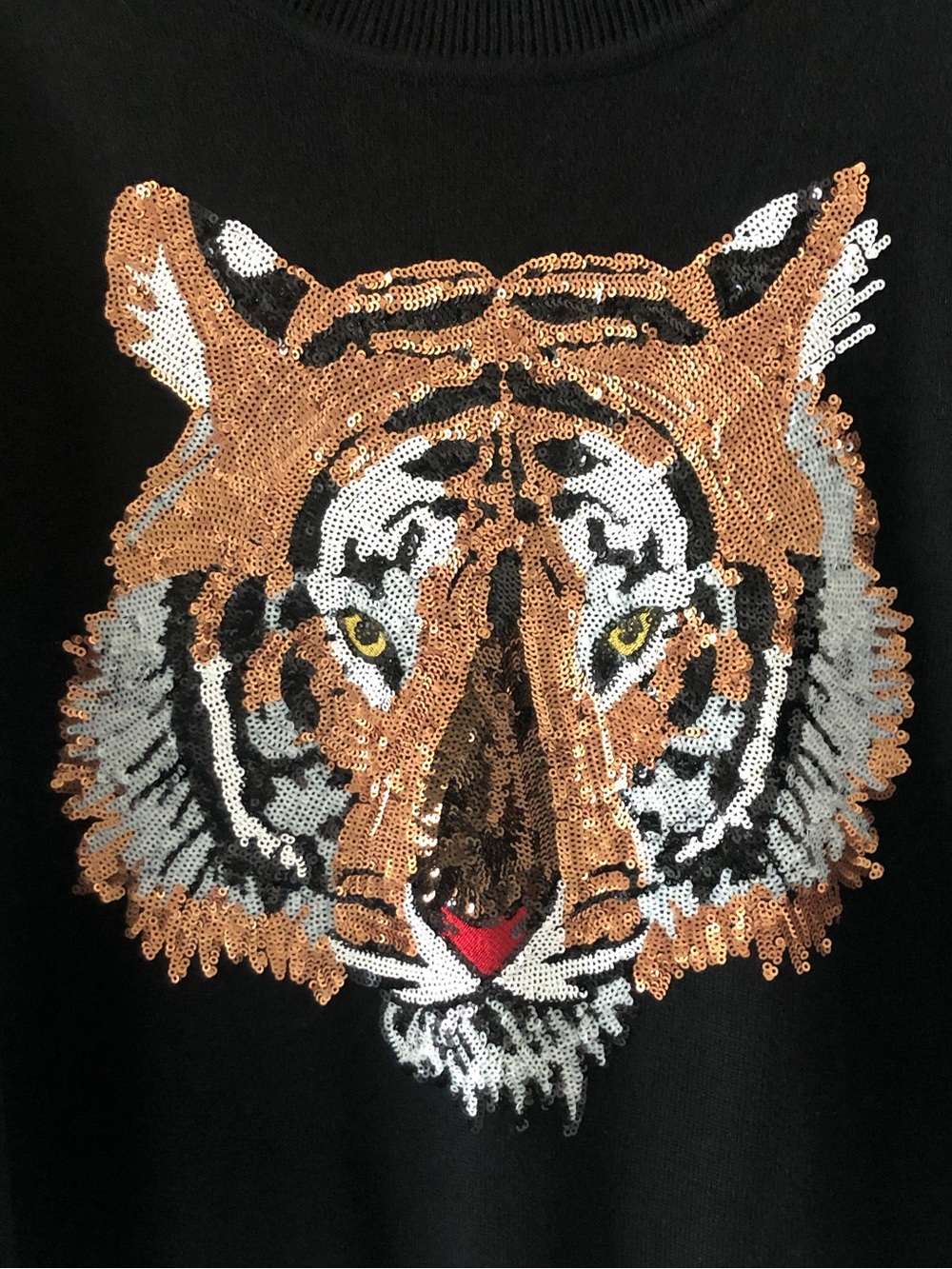 Sparkle City Black Mega Mike Sequin Tiger Crewneck Sweater | Medium - Picture 3 of 6